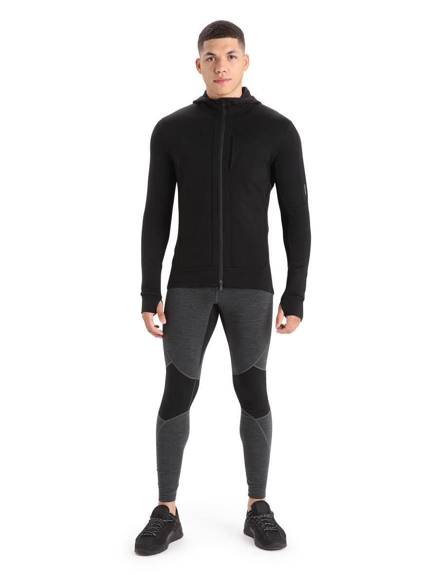 Icebreaker Merino Quantum III Long Sleeve Zip Férfi Kapucnis Pulóver Fekete | HU 1270ZUTG